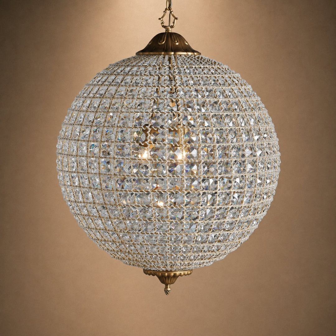 Antique Brass Crystal Round Chandelier – Small or Large Statement Ceiling Light