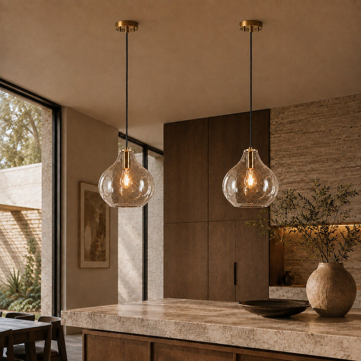 Hand-Blown Organic Glass Pendant Light – Clear, Amber or Smoke, 30cm