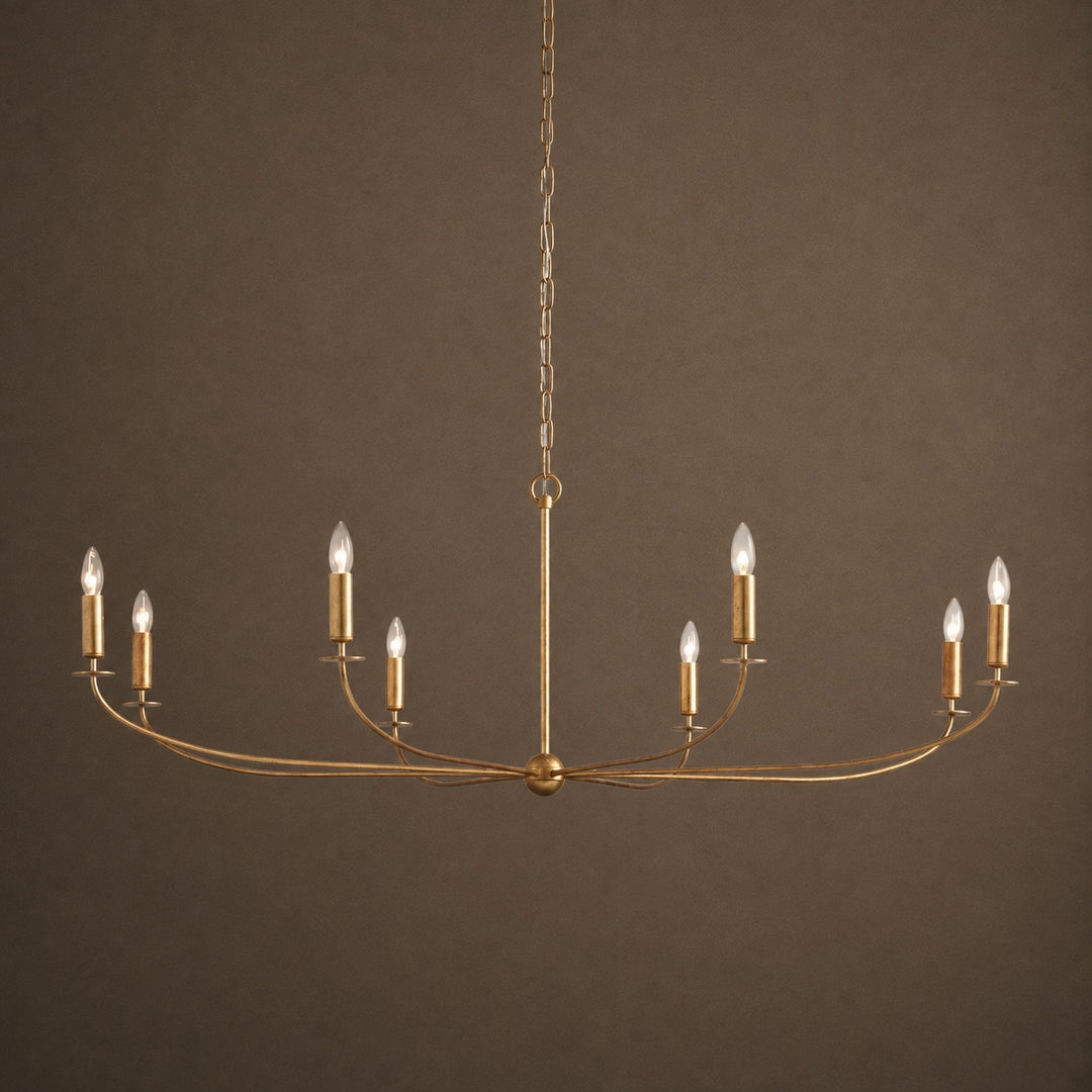 Large Antique Gold Leaf Round Chandelier – 6 or 8 Light Iron Dining Room Ceiling Light
