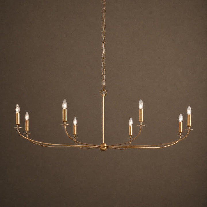 Large Antique Gold Leaf Round Chandelier – 6 or 8 Light Iron Dining Room Ceiling Light