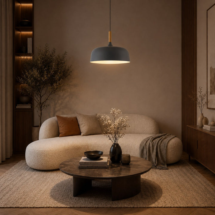 Modern Black Pendant Light Adjustable Hanging Lamp Zinc Alloy and Wood for Kitchen Pendant Lighting