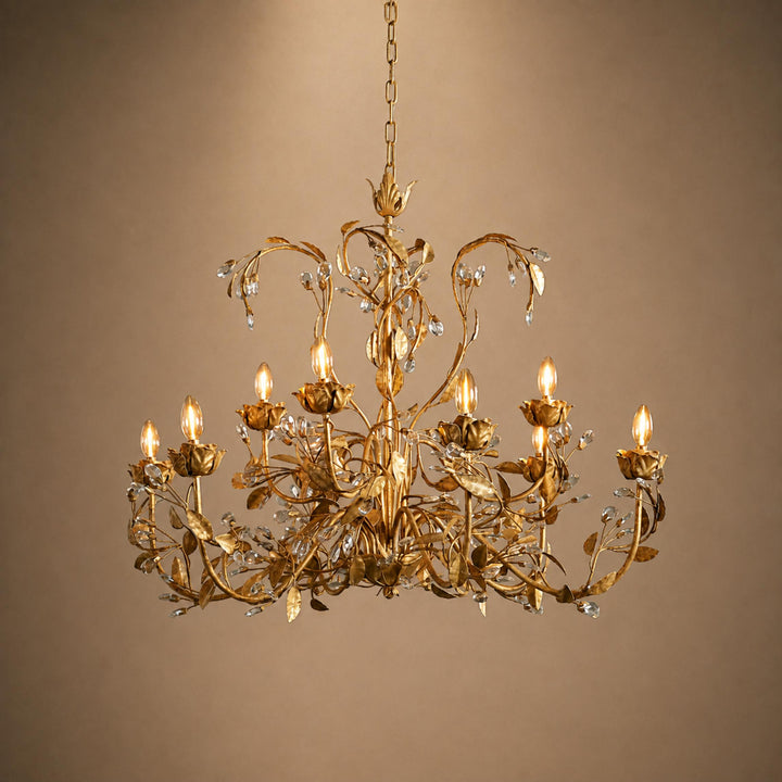 Luxury Crystal Leaf Round Chandelier – Large Gold or Bronze Dining Room & Foyer Light, 36″/48″