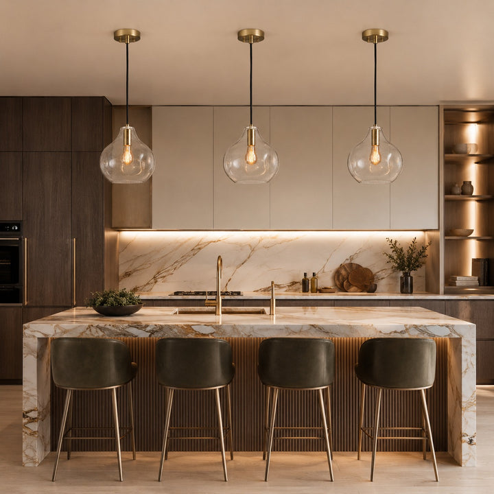 Hand-Blown Organic Glass Pendant Light – Clear, Amber or Smoke, 30cm