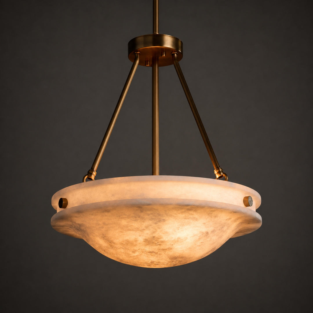 Natural Alabaster Stone Pendant Light with Antique Brass Finish – 46cm or 76cm