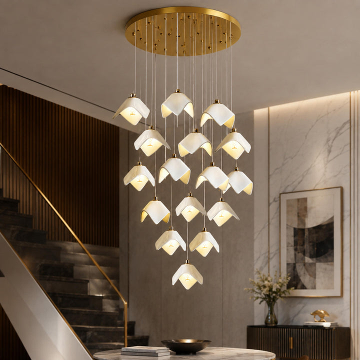 Modern Chandelier Ceiling Light Adjustable Gold Metal and Ceramic LED Fixture 7 to 64 Bulbs