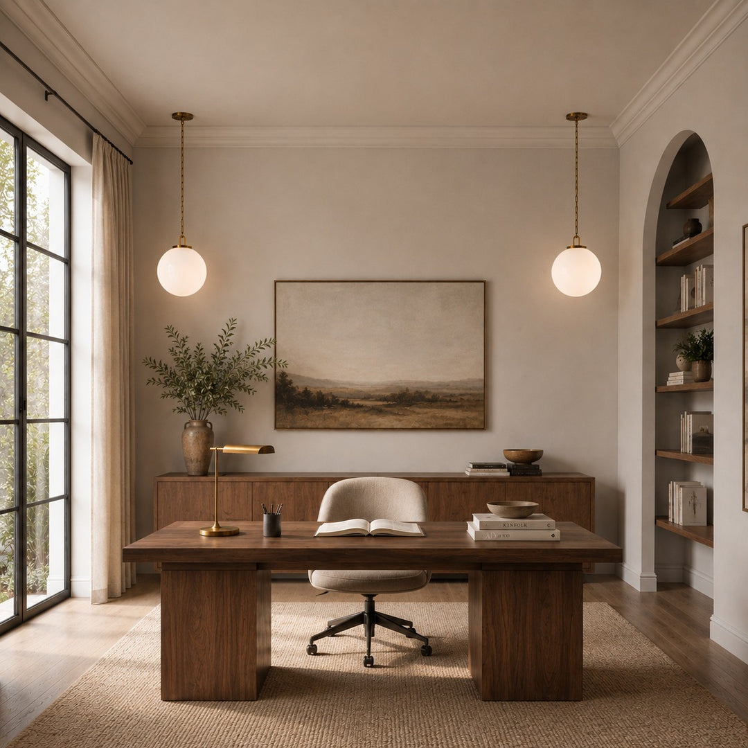 Modern Glass Globe Pendant Light with Chain – Brass or Bronze, Clear or Milk Glass