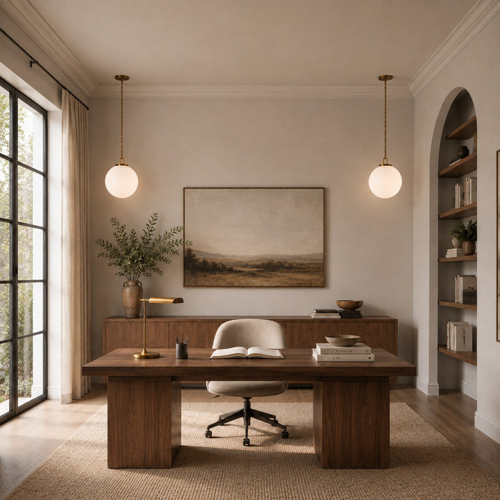 Modern Glass Globe Pendant Light with Chain – Brass or Bronze, Clear or Milk Glass
