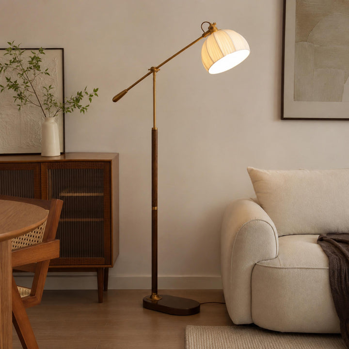 Industrial Floor Lamp Adjustable Height Metal and Wood Construction Dimmable LED for Living Room