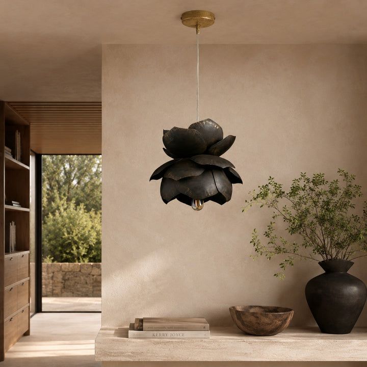 Sculptural Flower Pendant Light in Gold or Bronze – 18cm