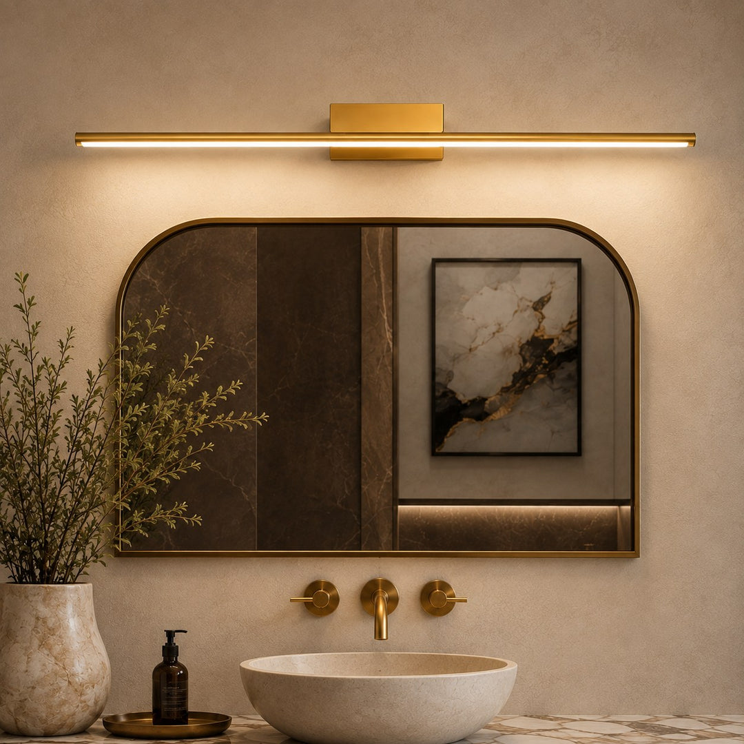 Modern Brass Vanity Light Wall Mounted Slim Cylinder LED Fixture for Bathroom Lighting
