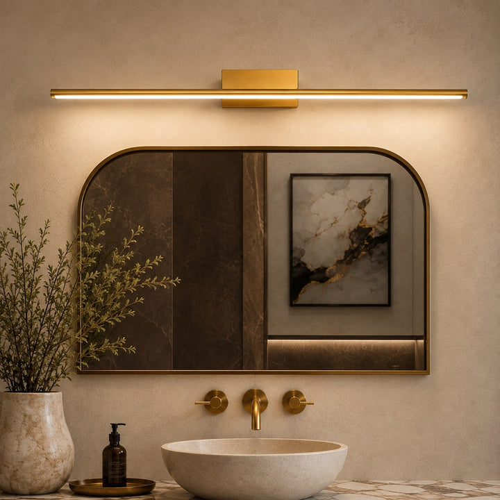 Modern Brass Vanity Light Wall Mounted Slim Cylinder LED Fixture for Bathroom Lighting