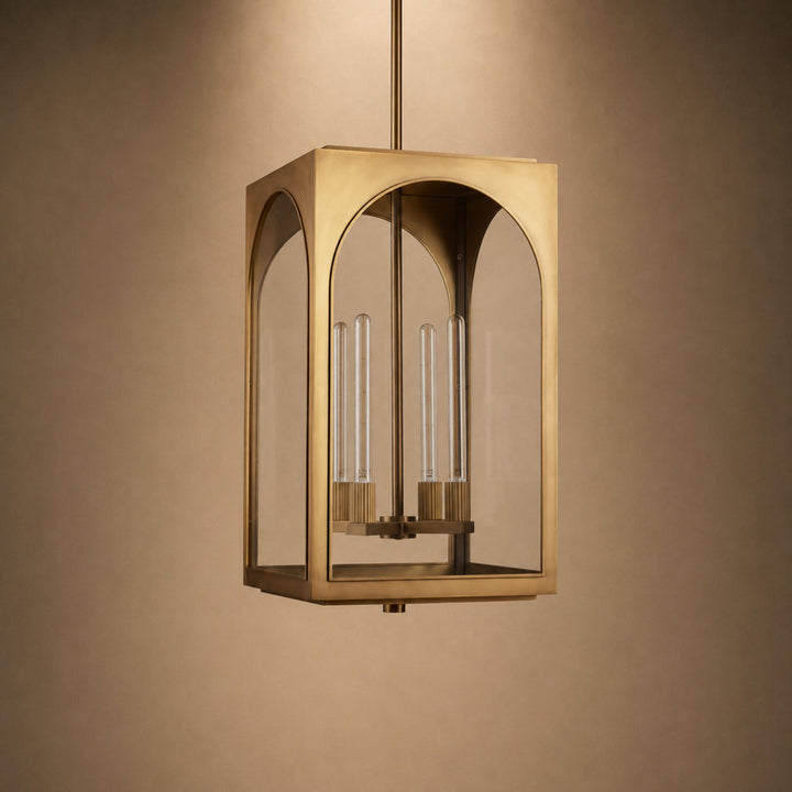 Brass & Black Outdoor Lantern Pendant Light – 18″ or 28″