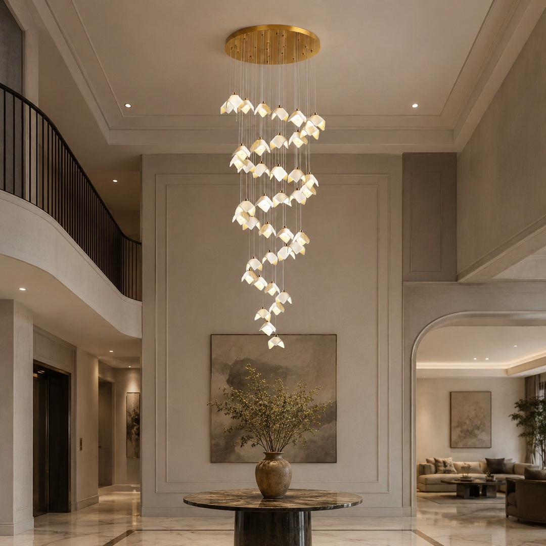 Modern Chandelier Ceiling Light Adjustable Gold Metal and Ceramic LED Fixture 7 to 64 Bulbs