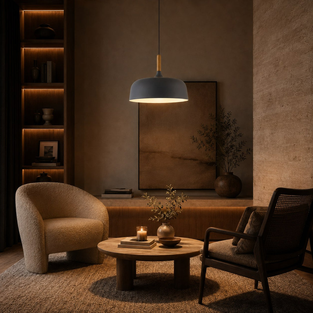 Modern Black Pendant Light Adjustable Hanging Lamp Zinc Alloy and Wood for Kitchen Pendant Lighting