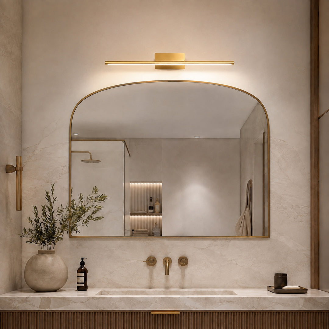 Modern Brass Vanity Light Wall Mounted Slim Cylinder LED Fixture for Bathroom Lighting