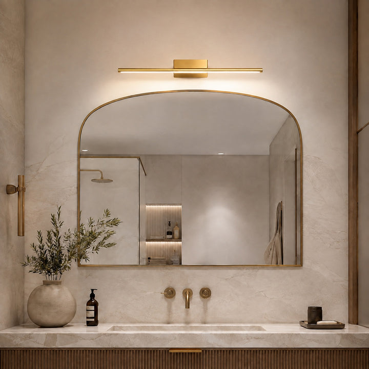 Modern Brass Vanity Light Wall Mounted Slim Cylinder LED Fixture for Bathroom Lighting