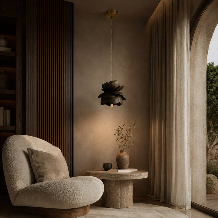 Sculptural Flower Pendant Light in Gold or Bronze – 18cm