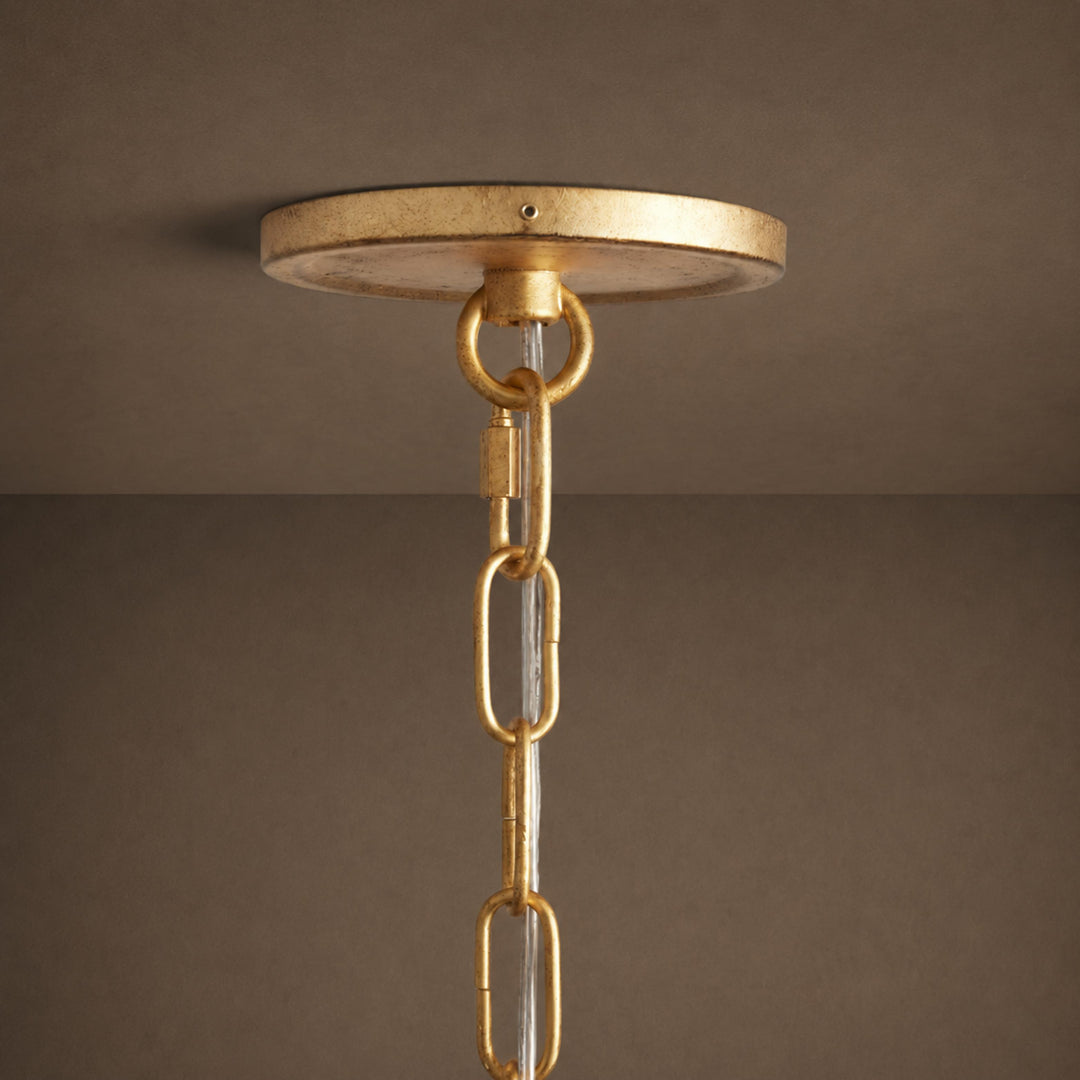 Large Antique Gold Leaf Round Chandelier – 6 or 8 Light Iron Dining Room Ceiling Light
