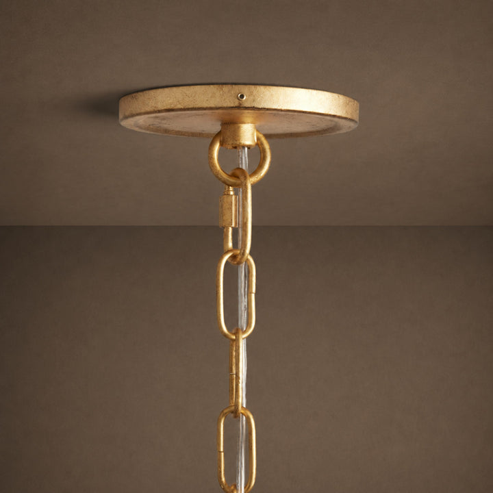 Large Antique Gold Leaf Round Chandelier – 6 or 8 Light Iron Dining Room Ceiling Light
