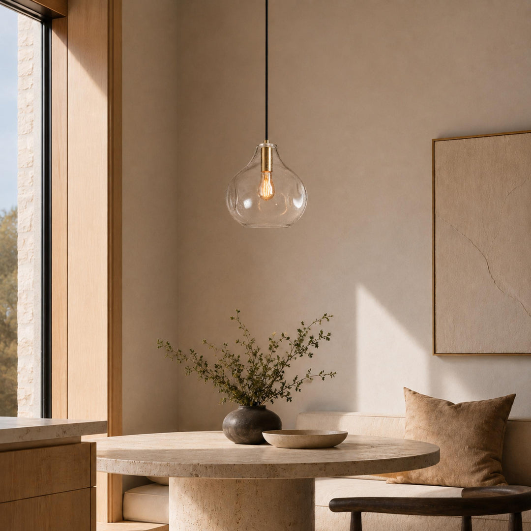Hand-Blown Organic Glass Pendant Light – Clear, Amber or Smoke, 30cm