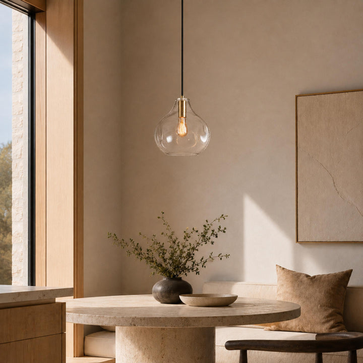 Hand-Blown Organic Glass Pendant Light – Clear, Amber or Smoke, 30cm