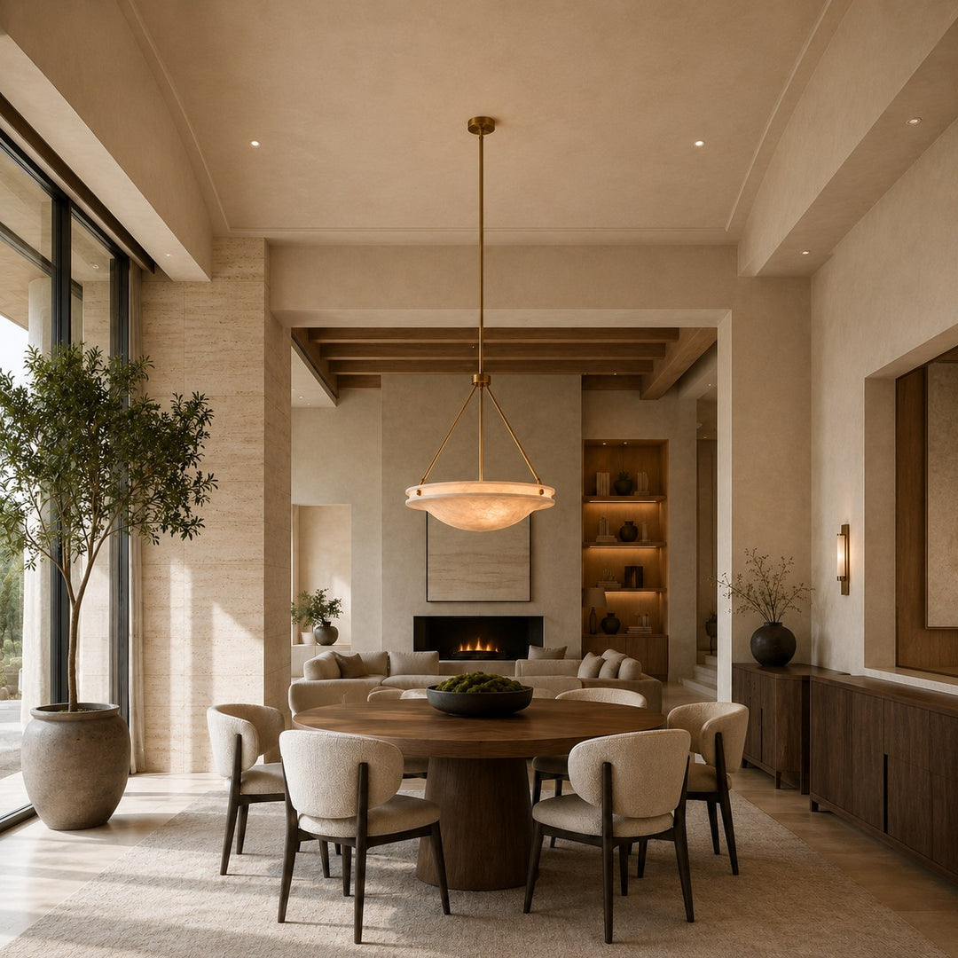 Natural Alabaster Stone Pendant Light with Antique Brass Finish – 46cm or 76cm