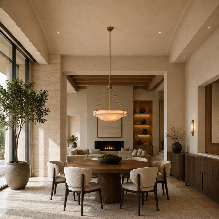 Natural Alabaster Stone Pendant Light with Antique Brass Finish – 46cm or 76cm