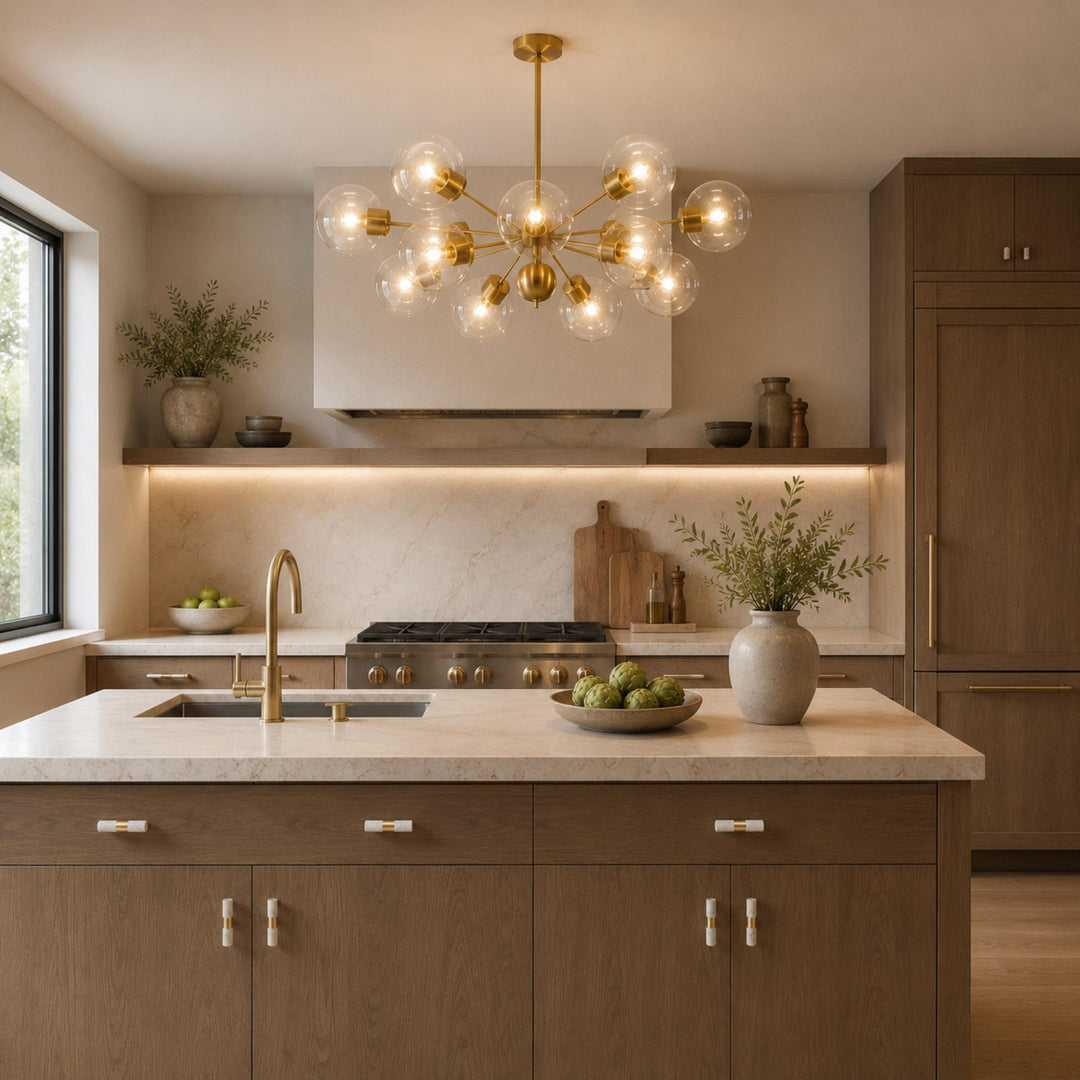 Modern Marble Cabinet Knobs and Drawer Pulls Set Brass Ergonomic Design for Kitchen Cabinets