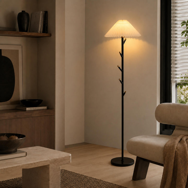 Modern Black Floor Lamp with Adjustable Height and Iron Structure for Indoor Lighting and Coat Rack