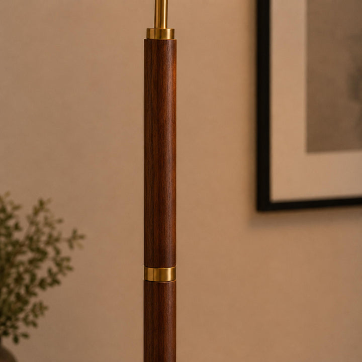 Modern Floor Lamp with Pleated Shade and Wooden Base Adjustable Height for Indoor Use AC 110-240V