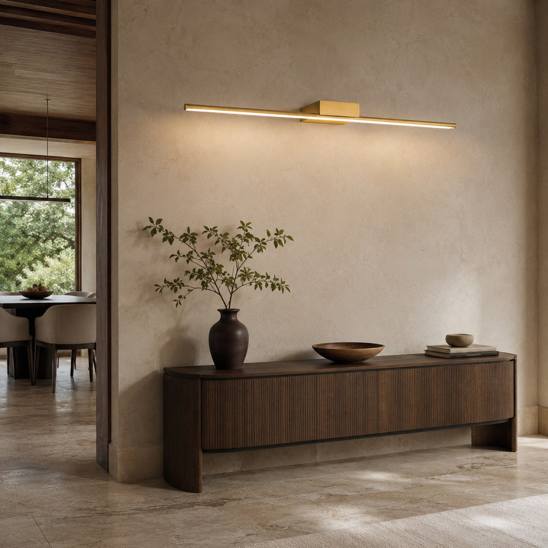 Modern Brass Vanity Light Wall Mounted Slim Cylinder LED Fixture for Bathroom Lighting