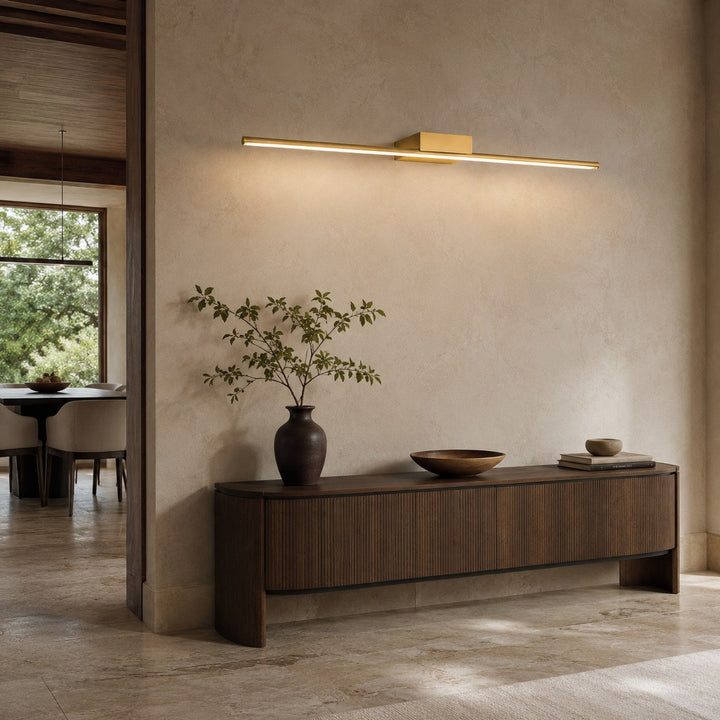 Modern Brass Vanity Light Wall Mounted Slim Cylinder LED Fixture for Bathroom Lighting
