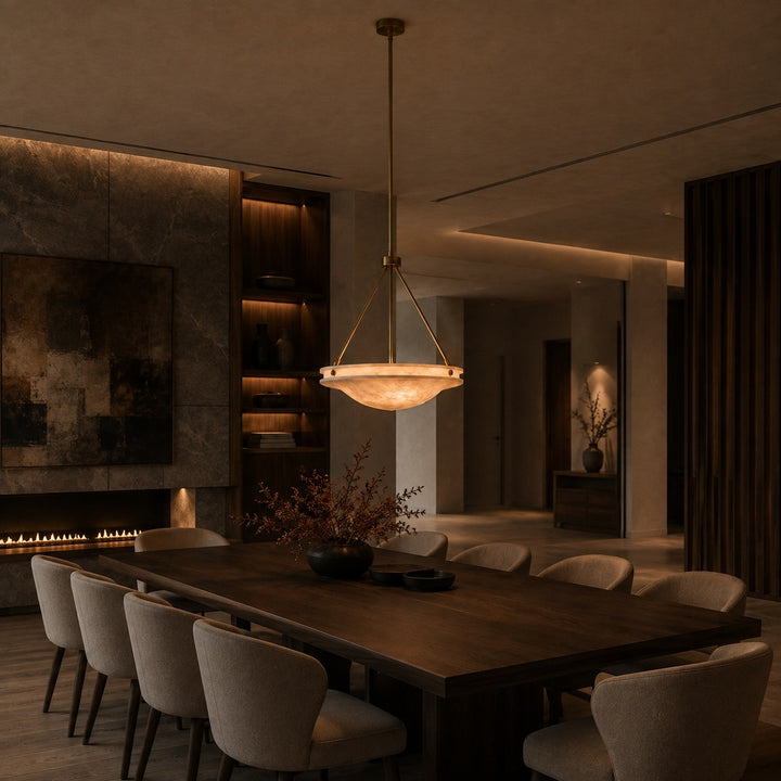 Natural Alabaster Stone Pendant Light with Antique Brass Finish – 46cm or 76cm
