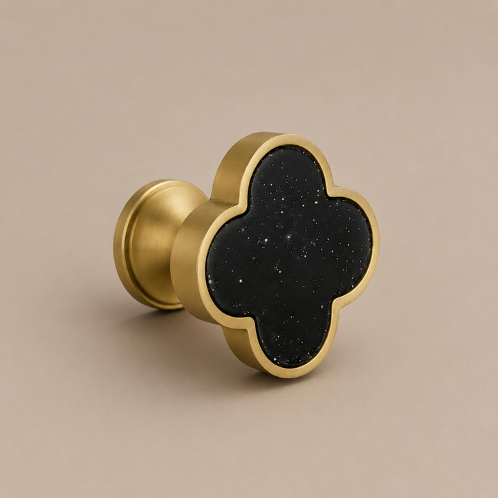 Contemporary Cabinet Knobs Leather and Brass Four-Leaf Clover Shape User-Friendly Installation
