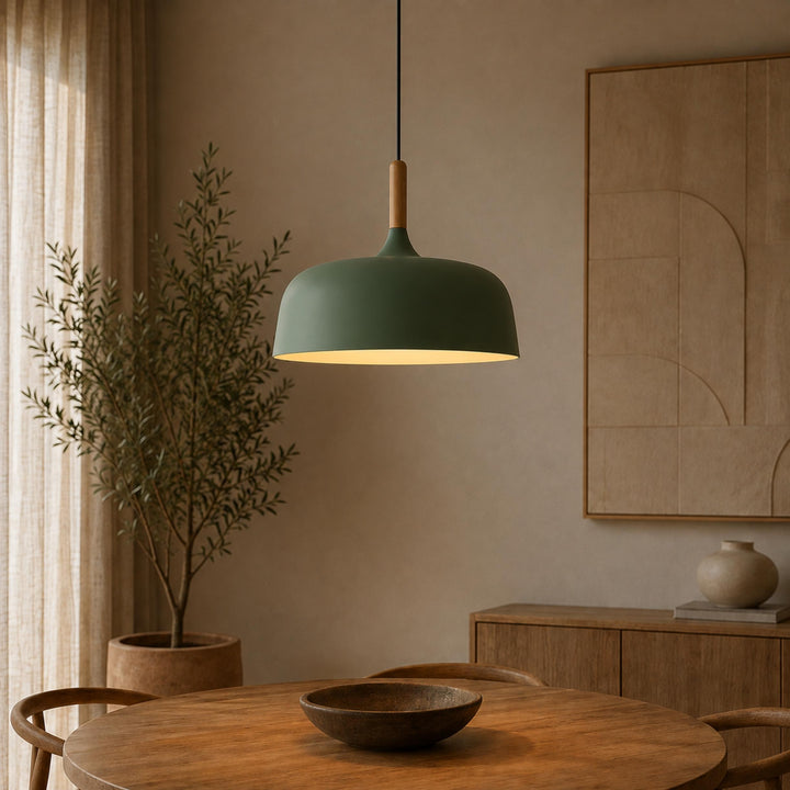 Modern Black Pendant Light Adjustable Hanging Lamp Zinc Alloy and Wood for Kitchen Pendant Lighting