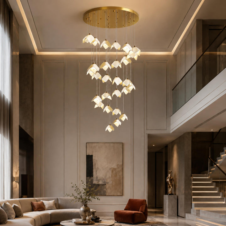 Modern Chandelier Ceiling Light Adjustable Gold Metal and Ceramic LED Fixture 7 to 64 Bulbs