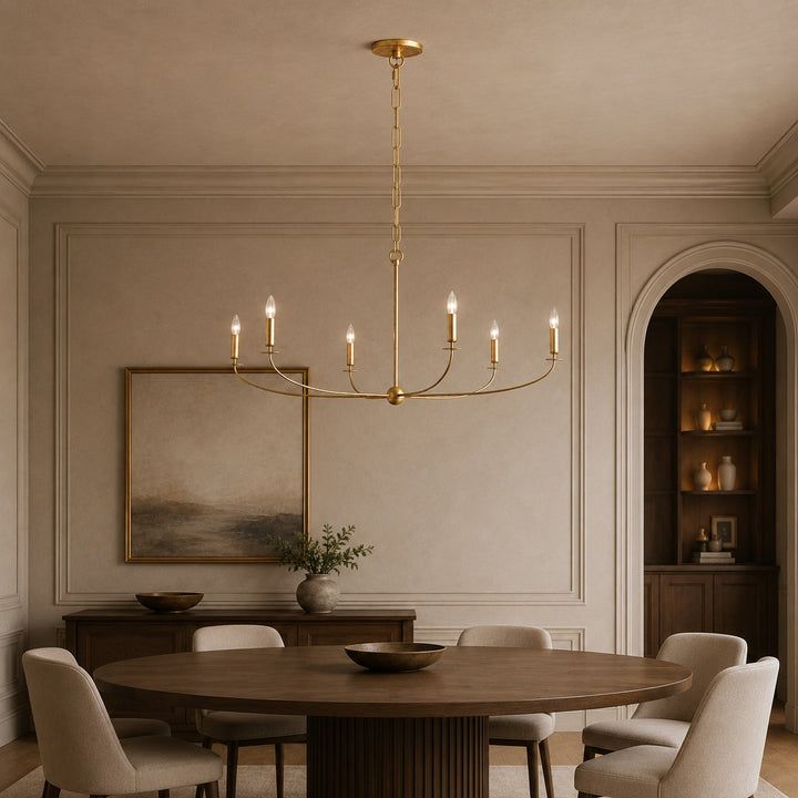 Large Antique Gold Leaf Round Chandelier – 6 or 8 Light Iron Dining Room Ceiling Light