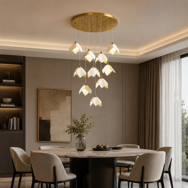 Modern Chandelier Ceiling Light Adjustable Gold Metal and Ceramic LED Fixture 7 to 64 Bulbs