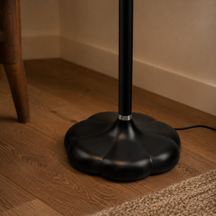 Modern Floor Lamp with Wooden Base and Fabric Shade Adjustable Height E14 Bulb for Living Room