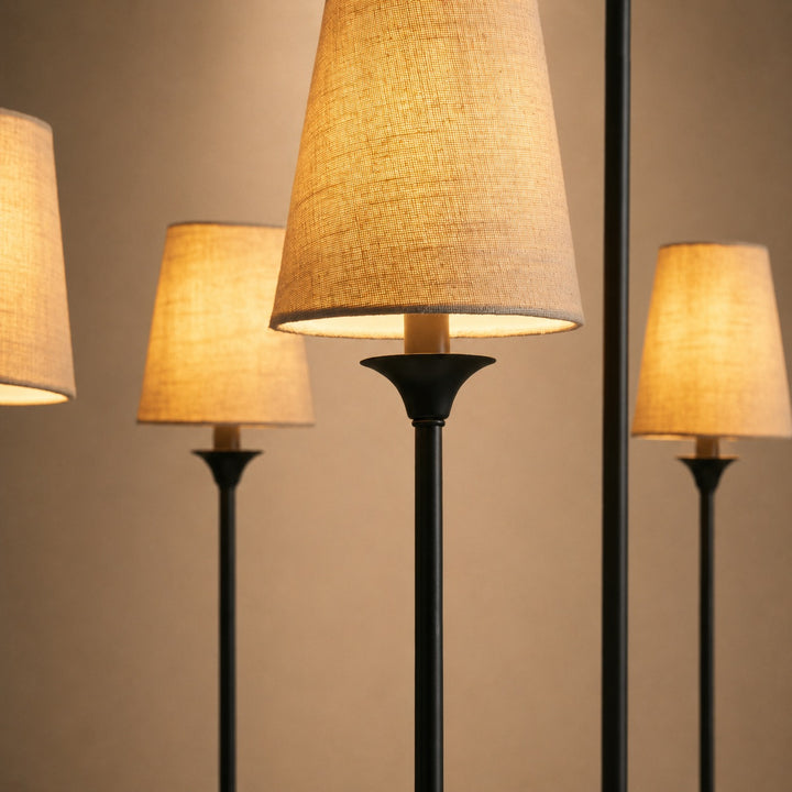 Large Round Chandelier with Off-White Shades – Brass or Bronze
