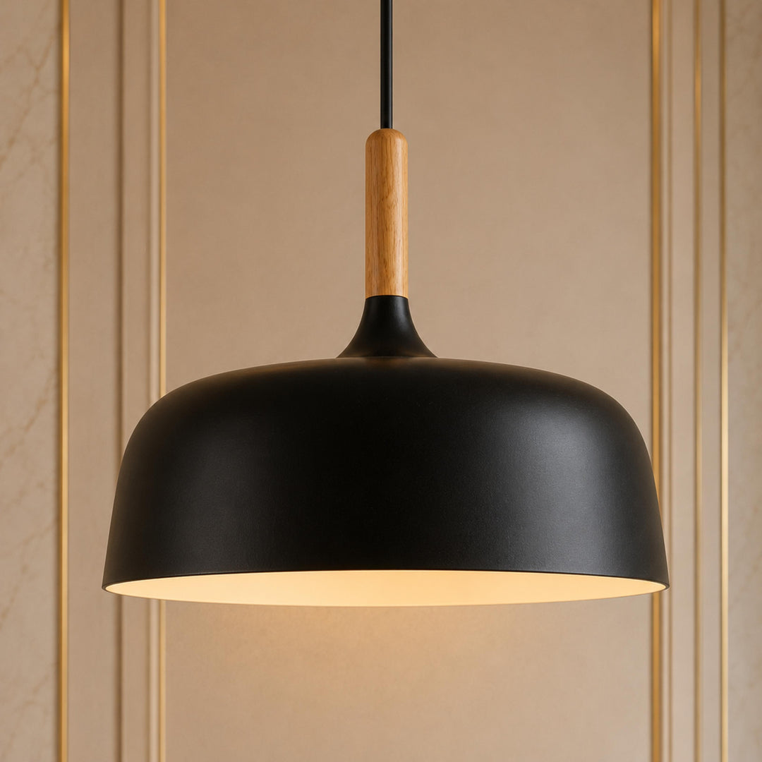 Modern Black Pendant Light Adjustable Hanging Lamp Zinc Alloy and Wood for Kitchen Pendant Lighting
