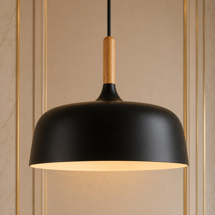 Modern Black Pendant Light Adjustable Hanging Lamp Zinc Alloy and Wood for Kitchen Pendant Lighting