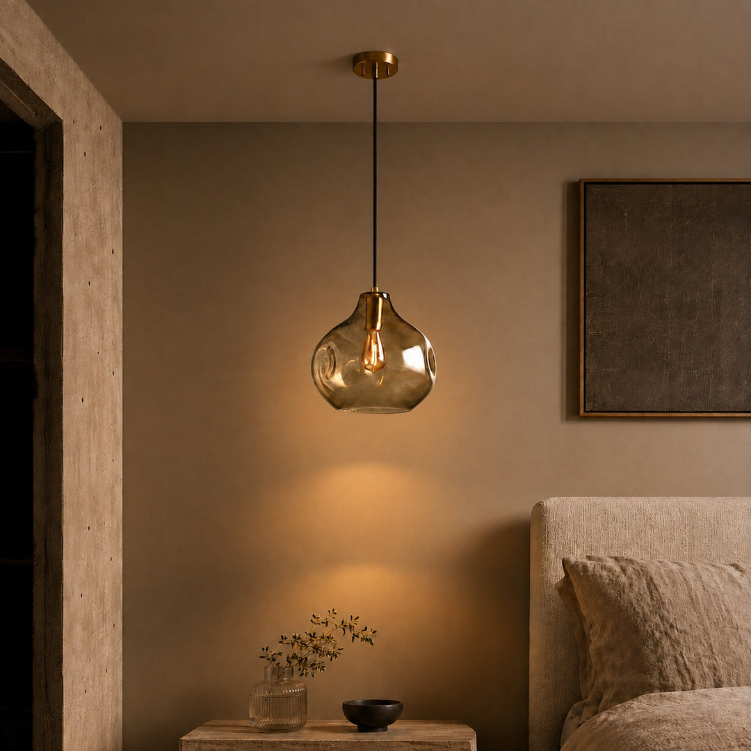 Hand-Blown Organic Glass Pendant Light – Clear, Amber or Smoke, 30cm