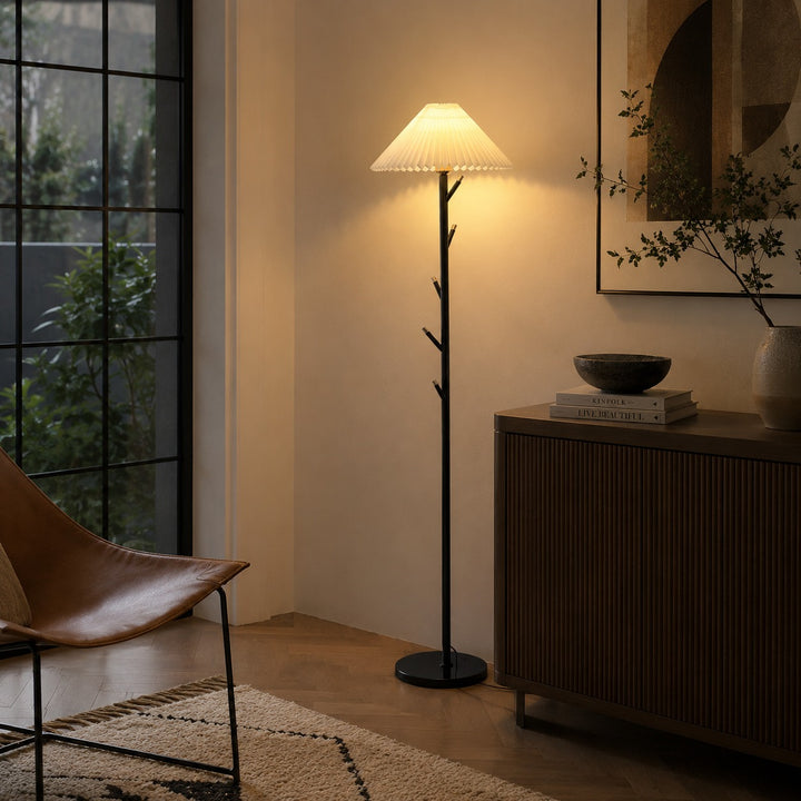 Modern Black Floor Lamp with Adjustable Height and Iron Structure for Indoor Lighting and Coat Rack