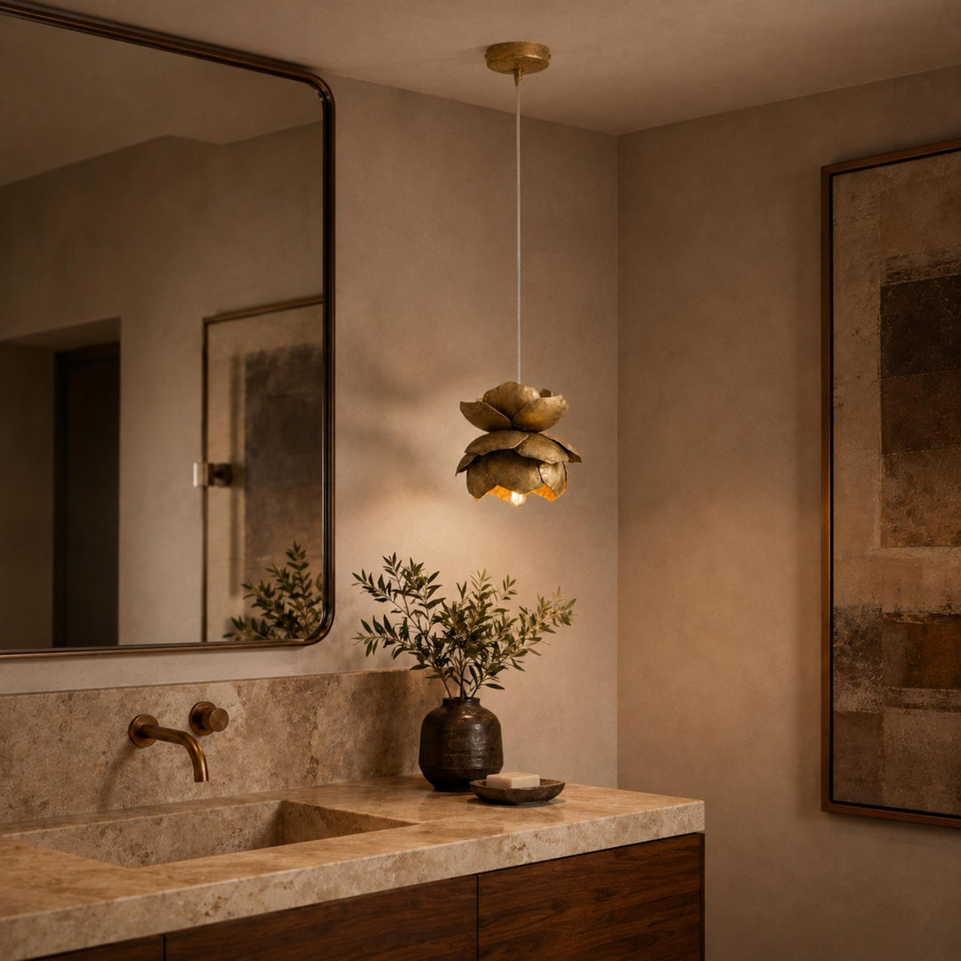 Sculptural Flower Pendant Light in Gold or Bronze – 18cm