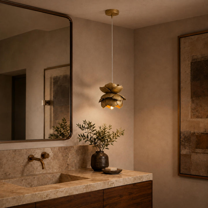 Sculptural Flower Pendant Light in Gold or Bronze – 18cm