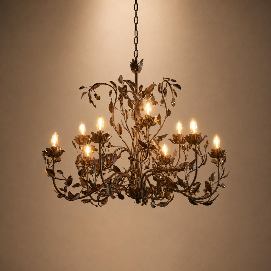 Luxury Crystal Leaf Round Chandelier – Large Gold or Bronze Dining Room & Foyer Light, 36″/48″