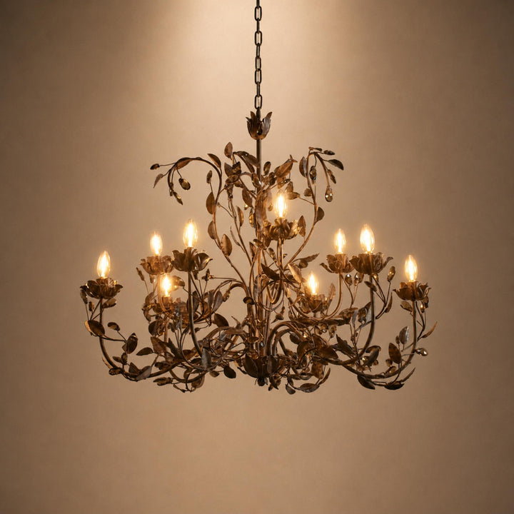 Luxury Crystal Leaf Round Chandelier – Large Gold or Bronze Dining Room & Foyer Light, 36″/48″