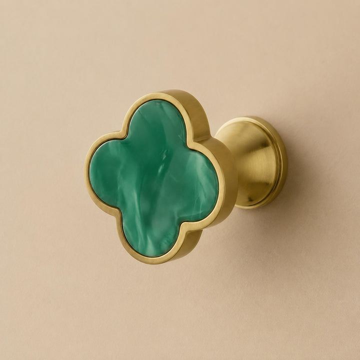 Contemporary Cabinet Knobs Leather and Brass Four-Leaf Clover Shape User-Friendly Installation