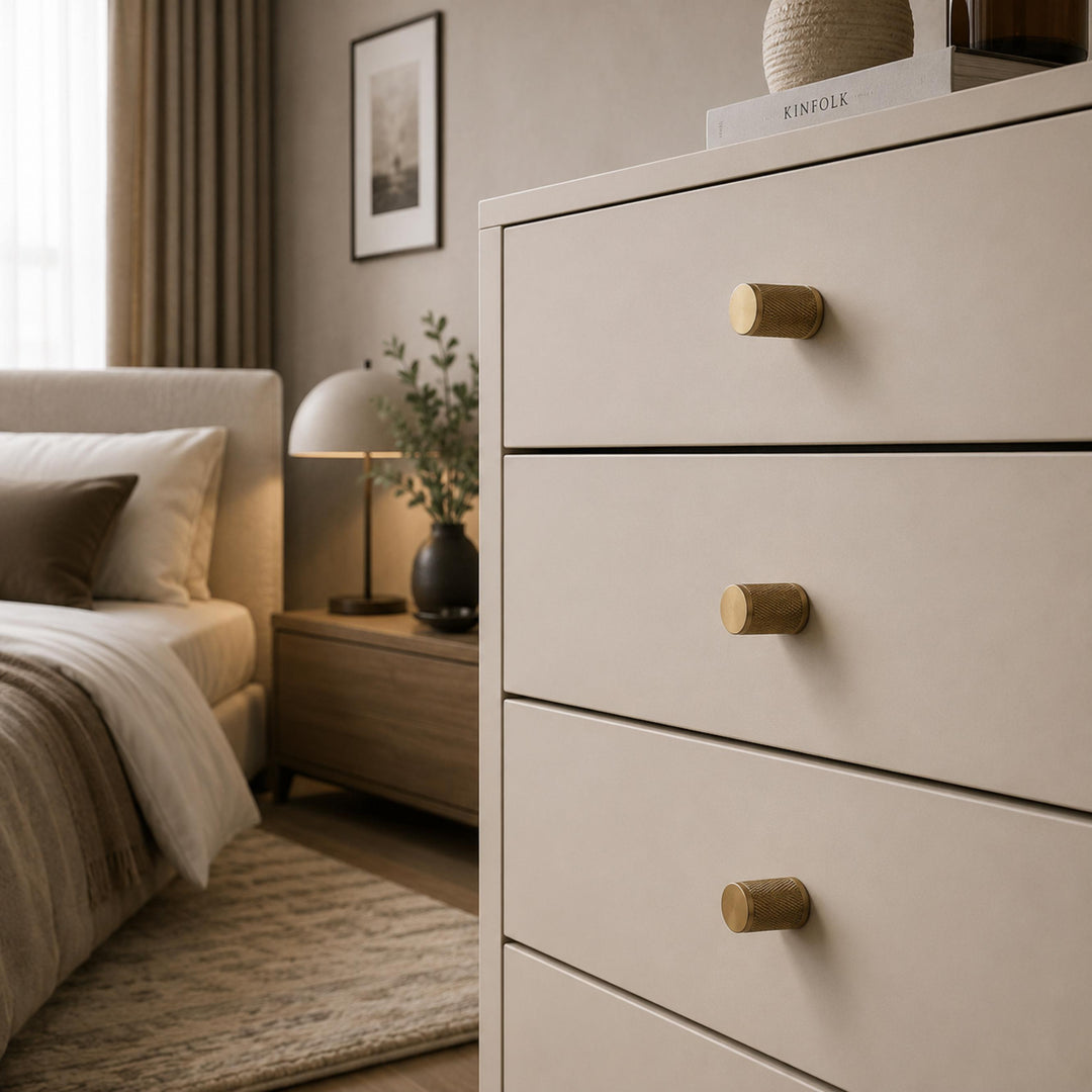 Modern Knurled Cabinet Handle Brass Fixture with Durable Grip for Cabinets and Drawers
